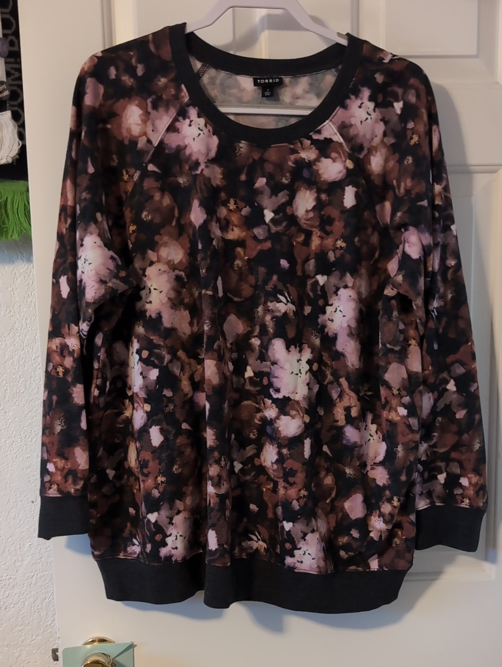 torrid Black Floral-Print Pullover Sweatshirt with Pink & Brown Accents